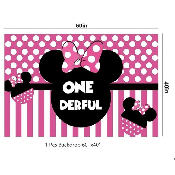 Pink Minnie Mouse Birthday Backdrop‎ 60x40" - Picture 1 of 2